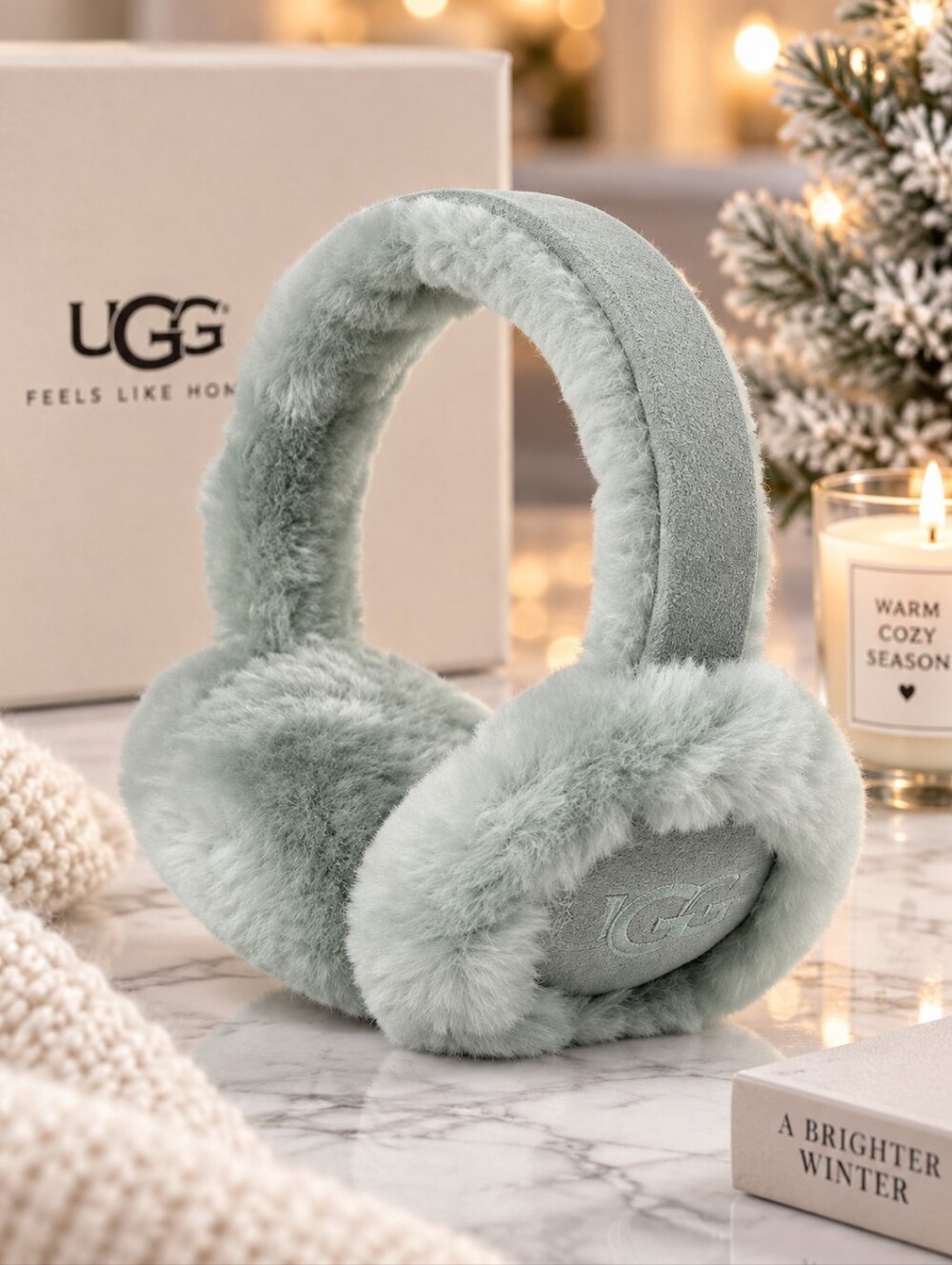 UGG Sage Green Plush Shearling Earmuffs
